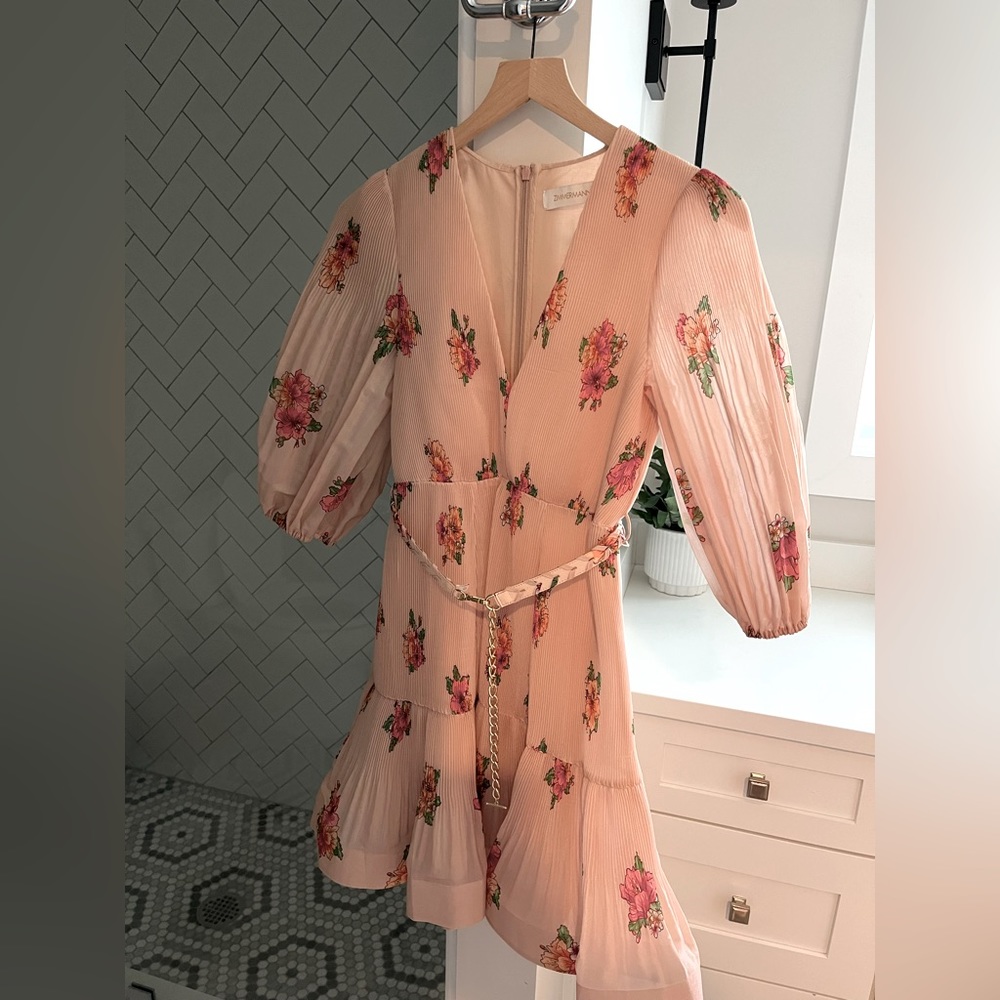 Zimmerman Floral Mini Dress with Belt, Size 0, like-new